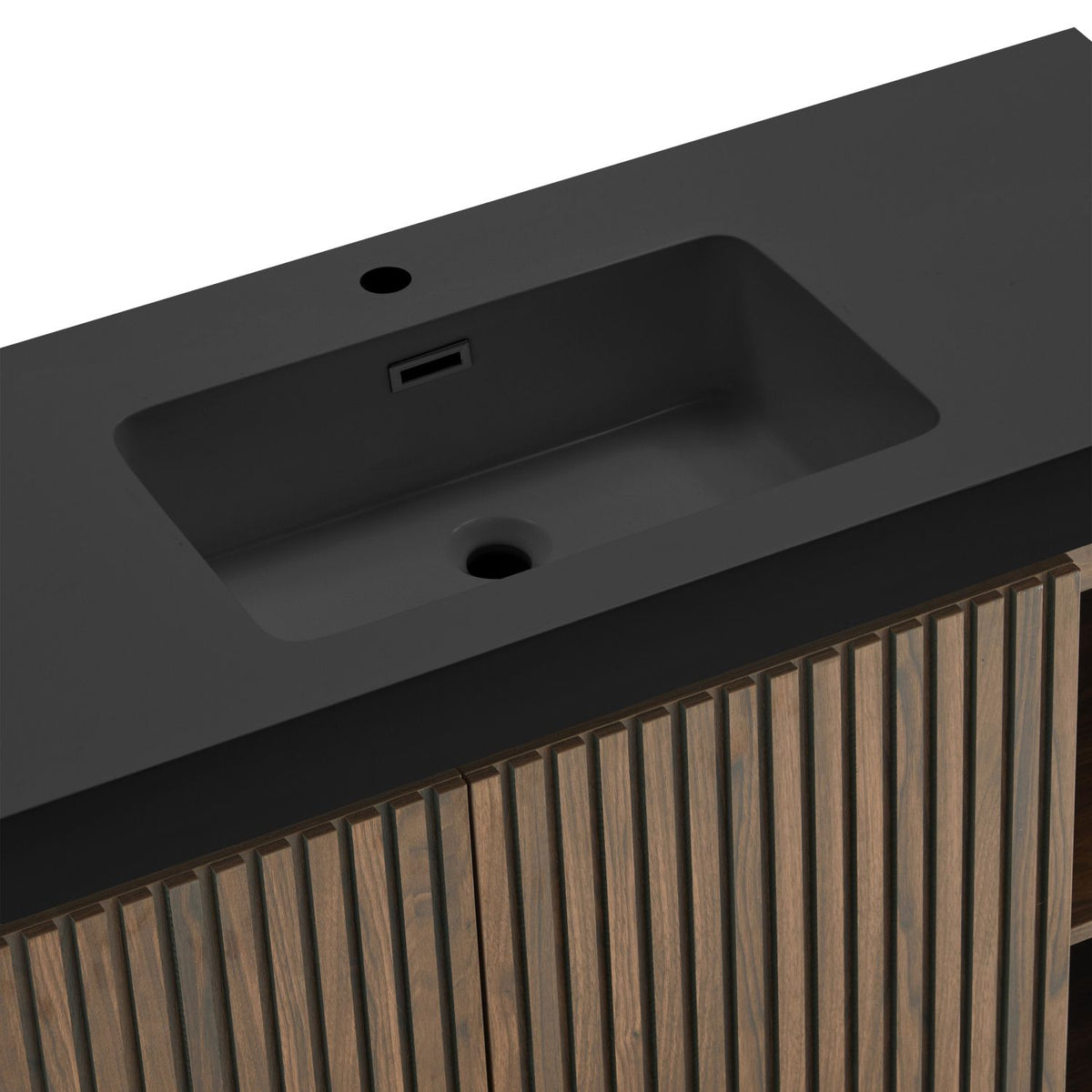 GALAN 48F" Winston Walnut Bathroom Vanity with Sink, Large Storage Freestanding Bathroom Vanity for Modern Bathroom, One-Piece Black Sink Basin without Drain and Faucet, KD