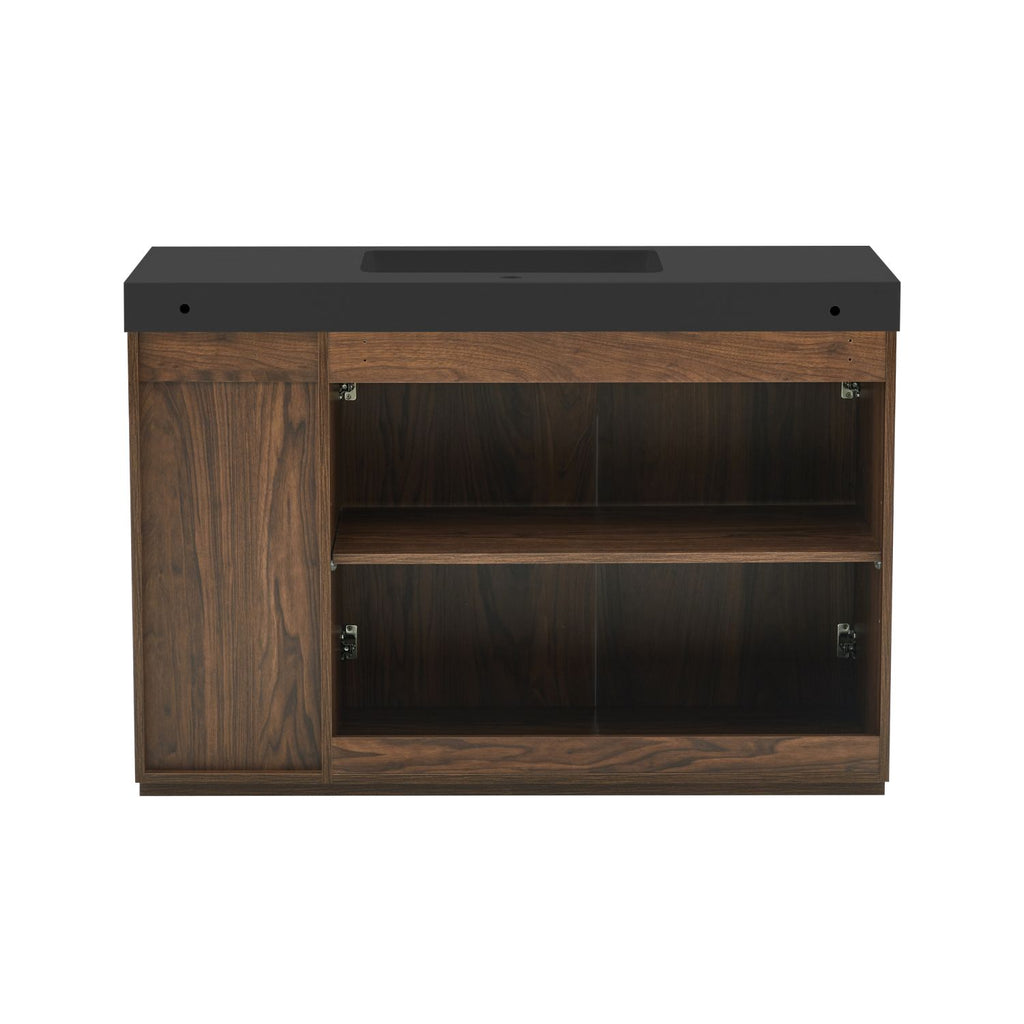 GALAN 48F" Winston Walnut Bathroom Vanity with Sink, Large Storage Freestanding Bathroom Vanity for Modern Bathroom, One-Piece Black Sink Basin without Drain and Faucet, KD