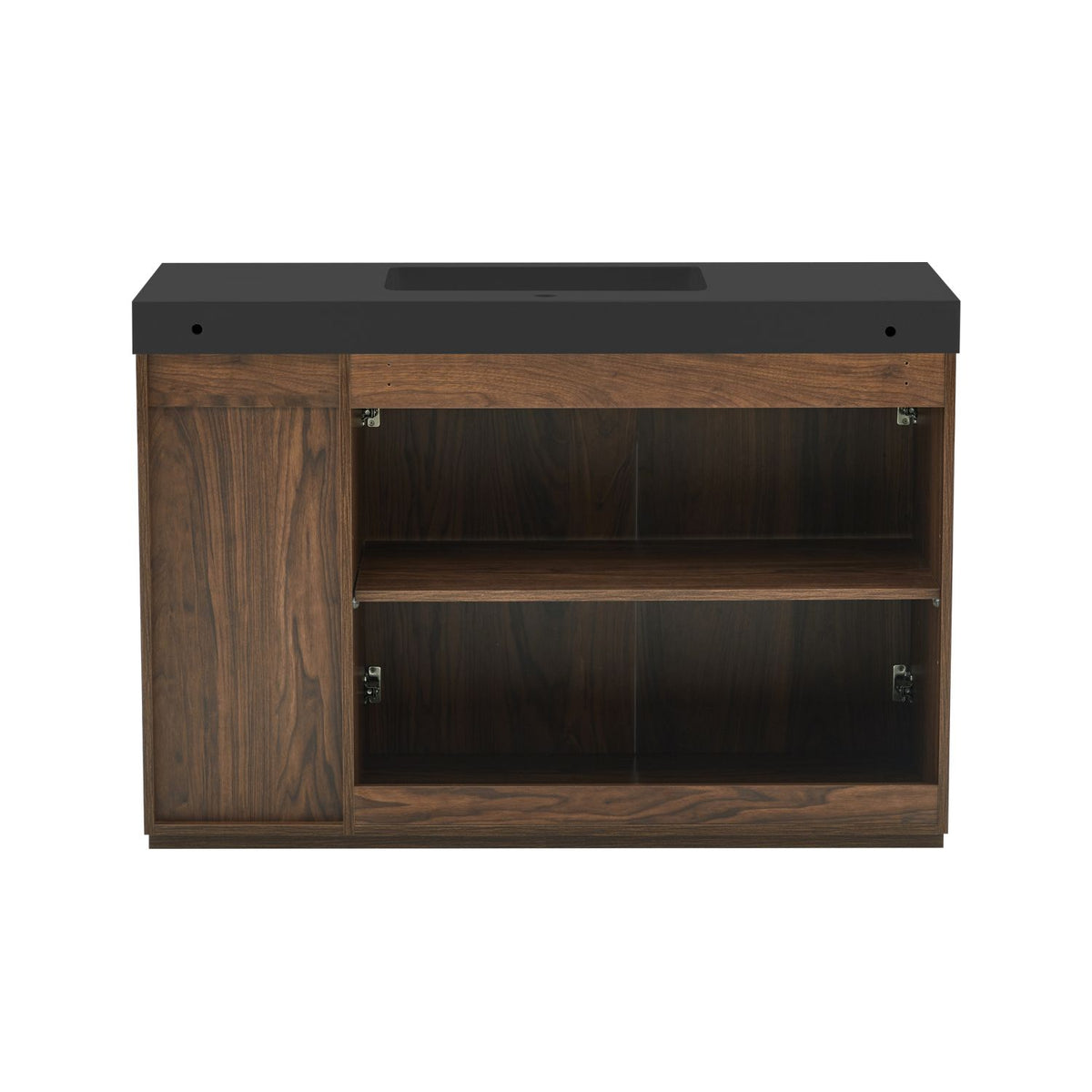 GALAN 48F" Winston Walnut Bathroom Vanity with Sink, Large Storage Freestanding Bathroom Vanity for Modern Bathroom, One-Piece Black Sink Basin without Drain and Faucet, KD