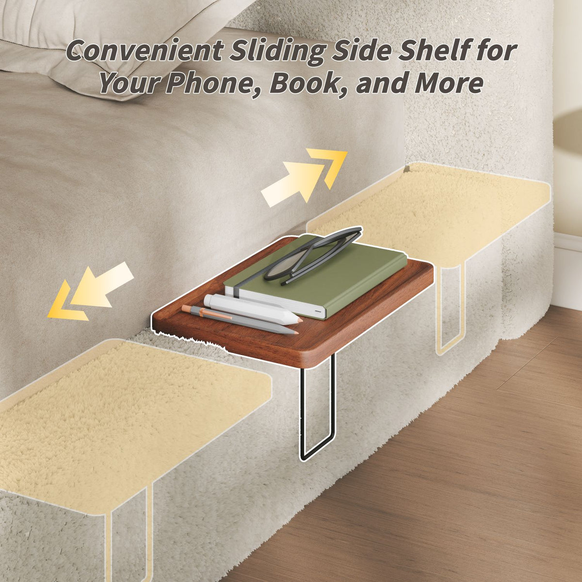 AirFrame Queen Bed Frame with adjustable Sliding Side Table, 8.7'' Cloud Upholstered Sponge Cushion, Easy Assembly (Off-White).