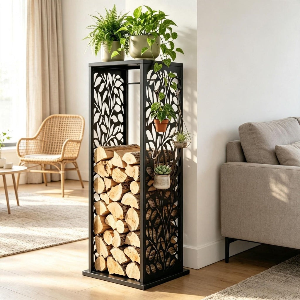 Sturdy Fireplace Log Holder,Log Storage Tower,Freestanding Log Holder,Aesthetic Firewood Caddy