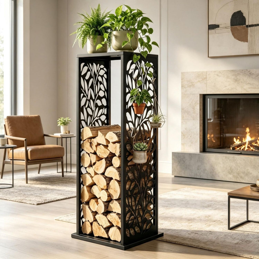 Sturdy Fireplace Log Holder,Log Storage Tower,Freestanding Log Holder,Aesthetic Firewood Caddy