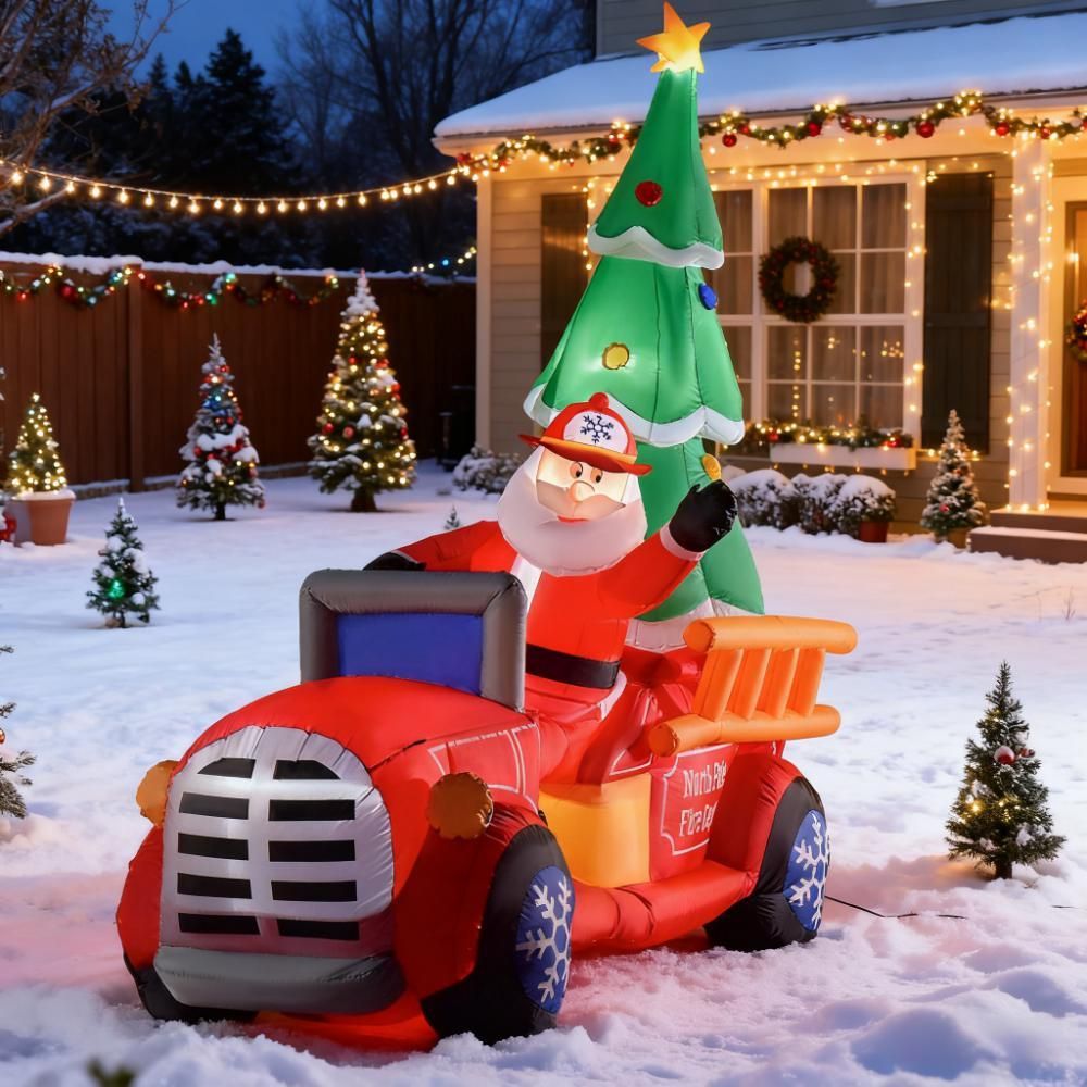 Inflatable Santa Truck with Lit Christmas Tree – Eye-Catching Outdoor Christmas Decor for Your Yard