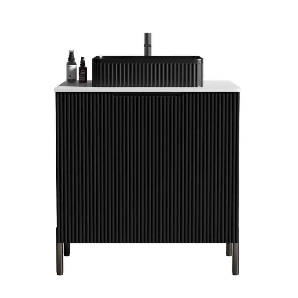 TORINO30F" Bathroom Vanity with Sink, Large Storage Freestanding Bathroom Vanity for Modern Bathroom, One-Piece Black Sink Basin without Drain and Faucet, KD
