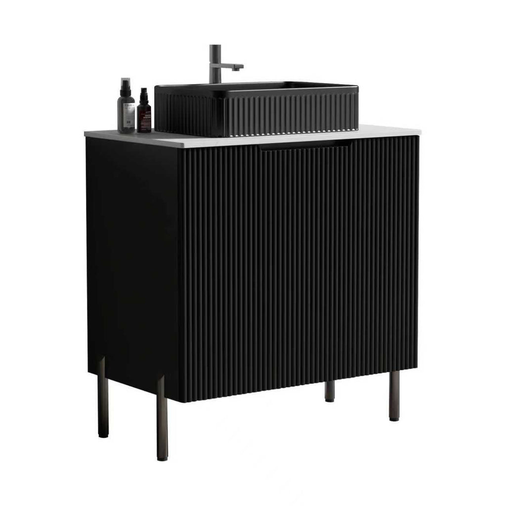 TORINO30F" Bathroom Vanity with Sink, Large Storage Freestanding Bathroom Vanity for Modern Bathroom, One-Piece Black Sink Basin without Drain and Faucet, KD