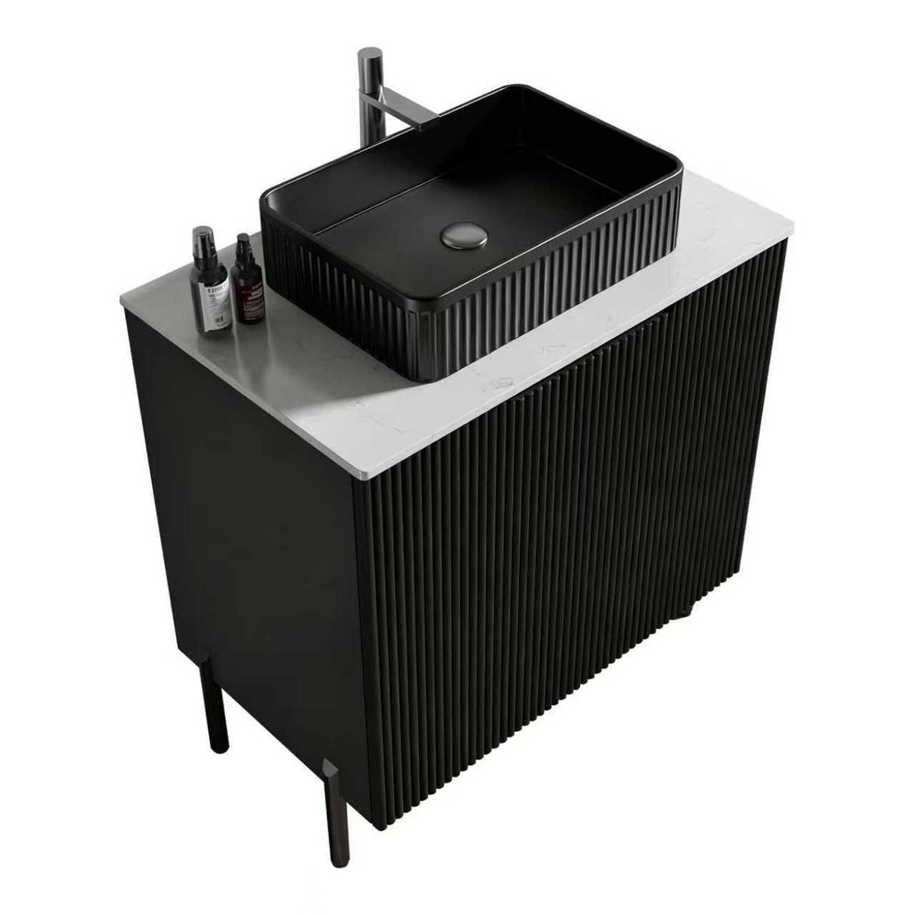 TORINO30F" Bathroom Vanity with Sink, Large Storage Freestanding Bathroom Vanity for Modern Bathroom, One-Piece Black Sink Basin without Drain and Faucet, KD