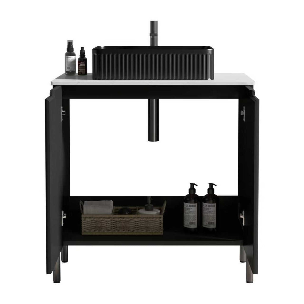 TORINO30F" Bathroom Vanity with Sink, Large Storage Freestanding Bathroom Vanity for Modern Bathroom, One-Piece Black Sink Basin without Drain and Faucet, KD