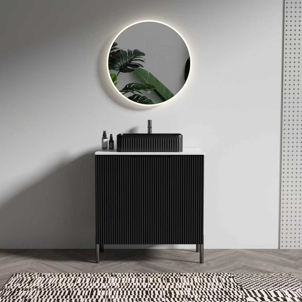 TORINO30F" Bathroom Vanity with Sink, Large Storage Freestanding Bathroom Vanity for Modern Bathroom, One-Piece Black Sink Basin without Drain and Faucet, KD