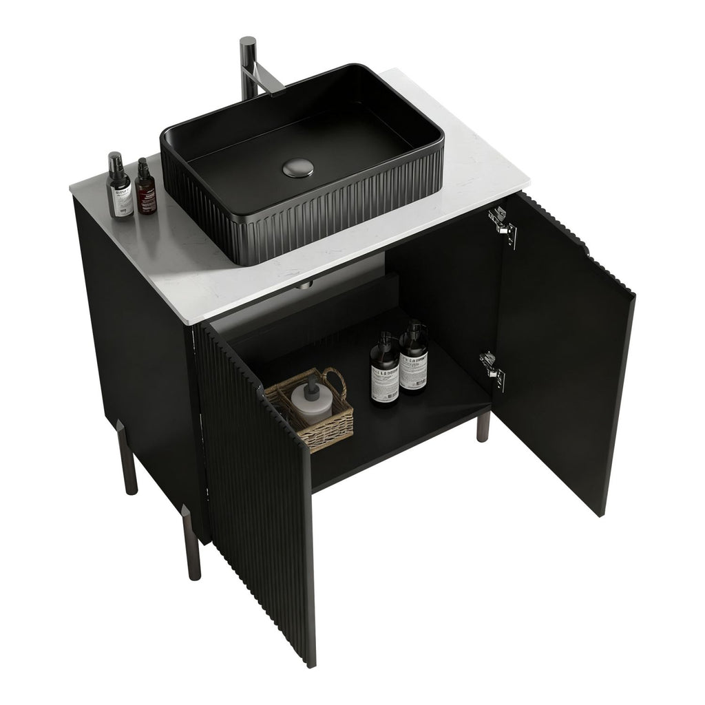 TORINO30F" Bathroom Vanity with Sink, Large Storage Freestanding Bathroom Vanity for Modern Bathroom, One-Piece Black Sink Basin without Drain and Faucet, KD