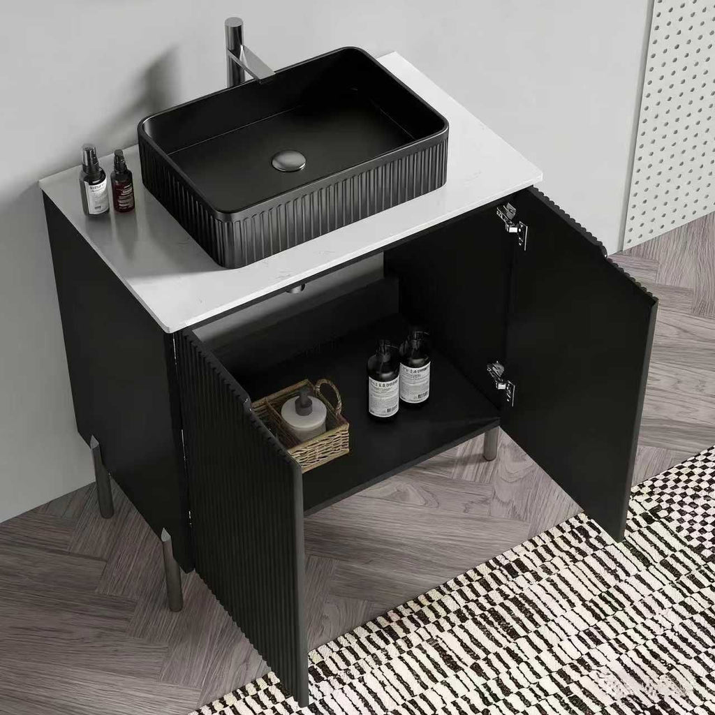 TORINO30F" Bathroom Vanity with Sink, Large Storage Freestanding Bathroom Vanity for Modern Bathroom, One-Piece Black Sink Basin without Drain and Faucet, KD