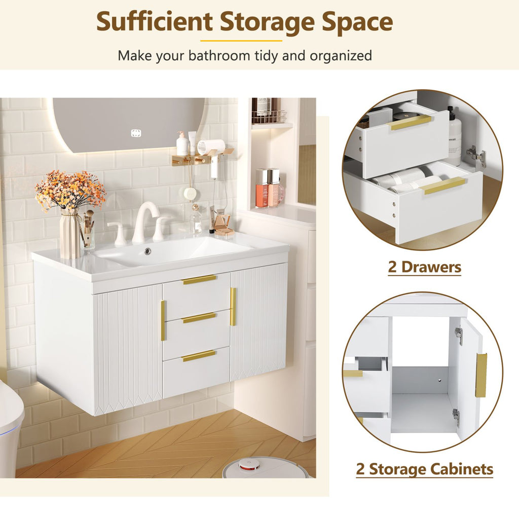 36'' Wall Mounted Bathroom Vanity, Floating Bathroom Storage Cabinet with 2 Drawers (Same as N710S236003K)