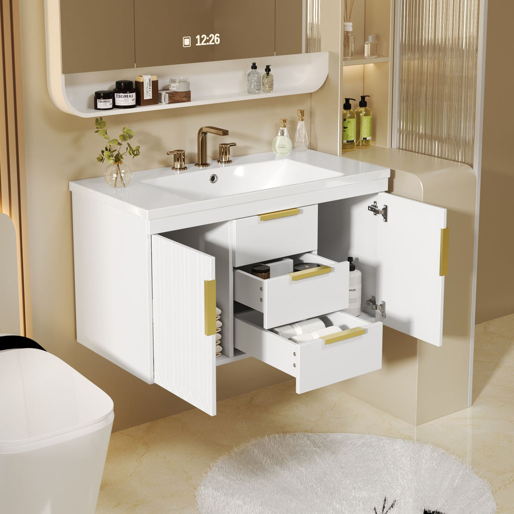 36'' Wall Mounted Bathroom Vanity, Floating Bathroom Storage Cabinet with 2 Drawers (Same as N710S236003K)