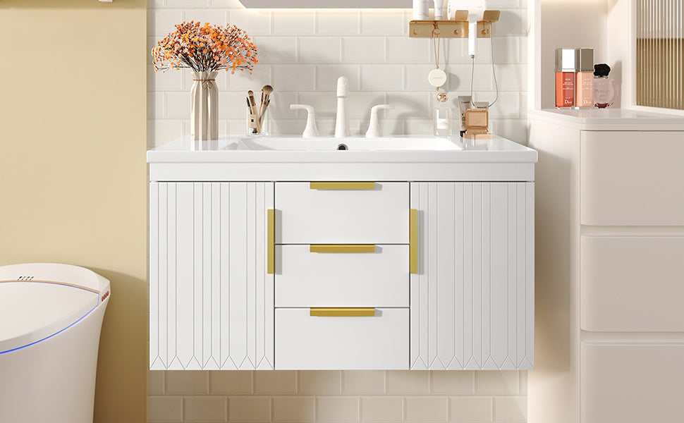 36'' Wall Mounted Bathroom Vanity, Floating Bathroom Storage Cabinet with 2 Drawers (Same as N710S236003K)