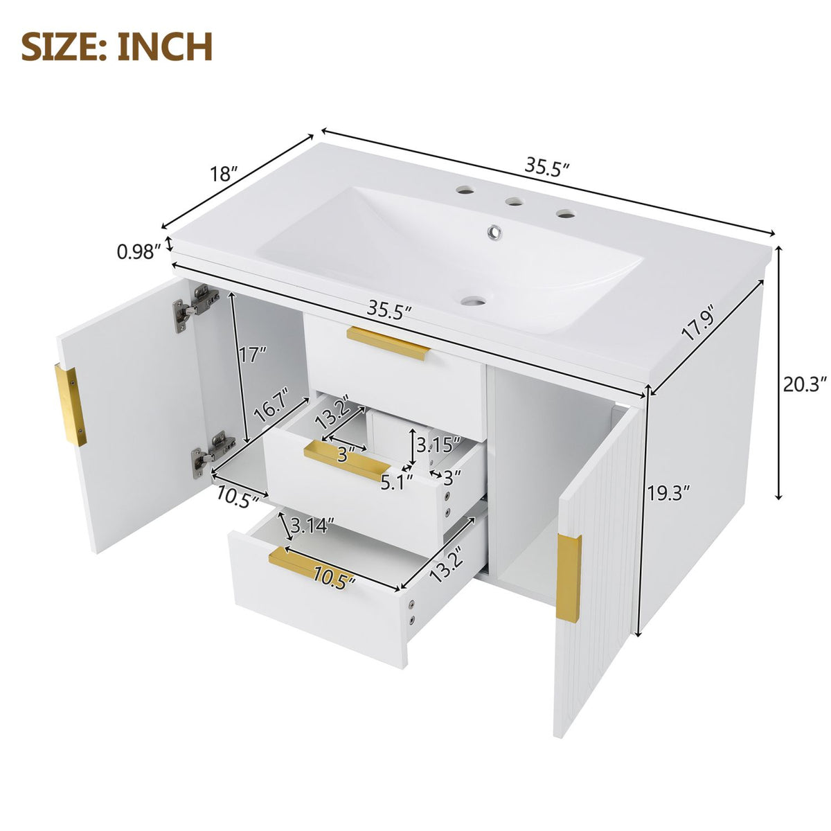 36'' Wall Mounted Bathroom Vanity, Floating Bathroom Storage Cabinet with 2 Drawers (Same as N710S236003K)