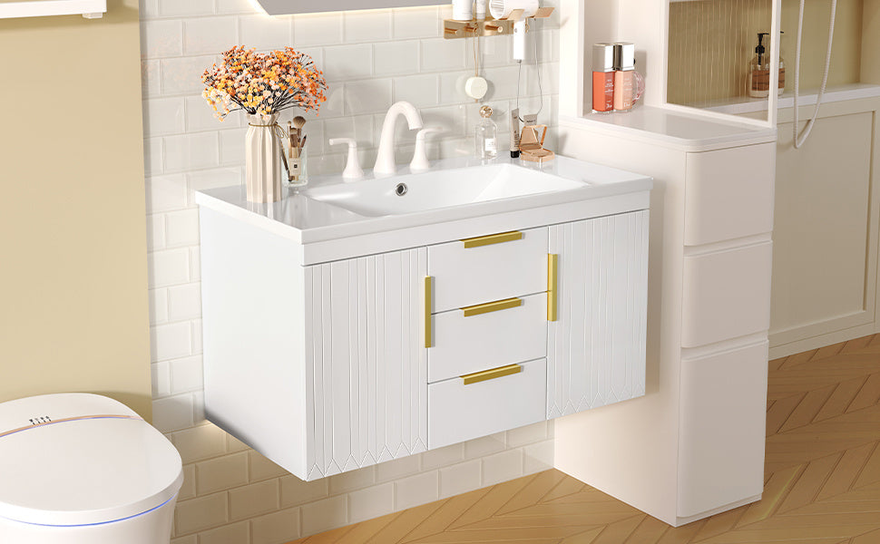 36'' Wall Mounted Bathroom Vanity, Floating Bathroom Storage Cabinet with 2 Drawers (Same as N710S236003K)