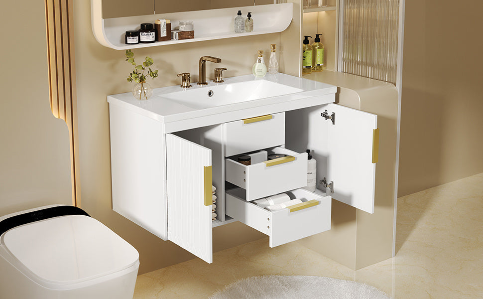 36'' Wall Mounted Bathroom Vanity, Floating Bathroom Storage Cabinet with 2 Drawers (Same as N710S236003K)