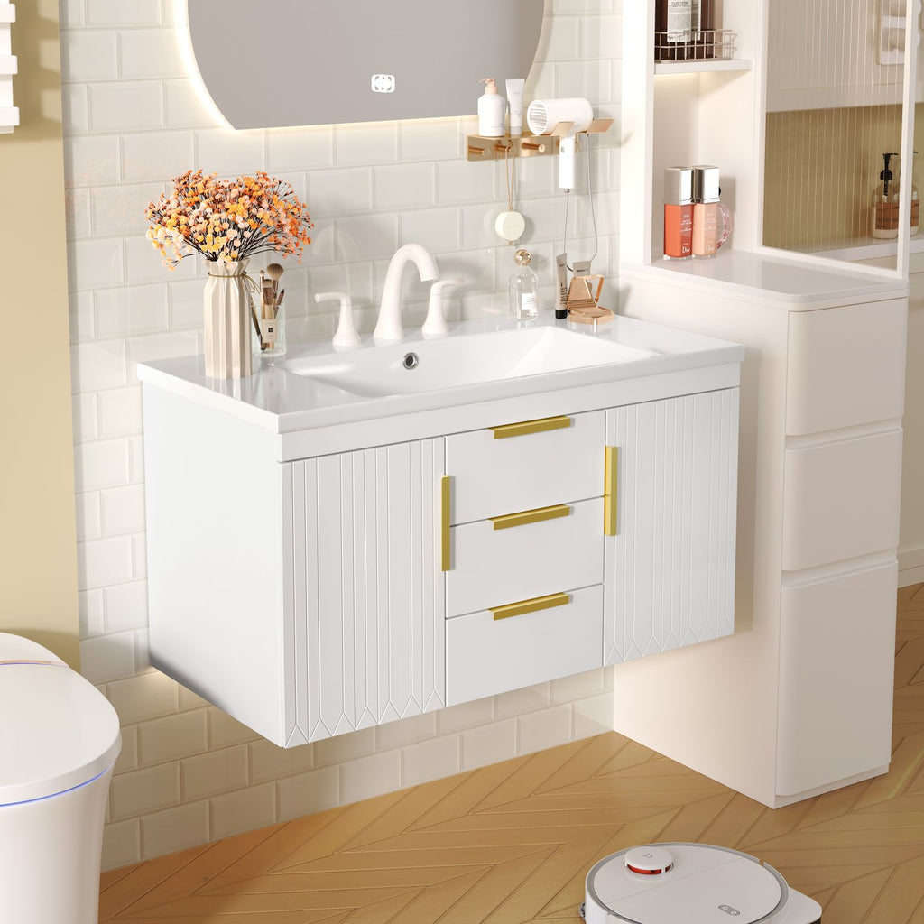 36'' Wall Mounted Bathroom Vanity, Floating Bathroom Storage Cabinet with 2 Drawers (Same as N710S236003K)
