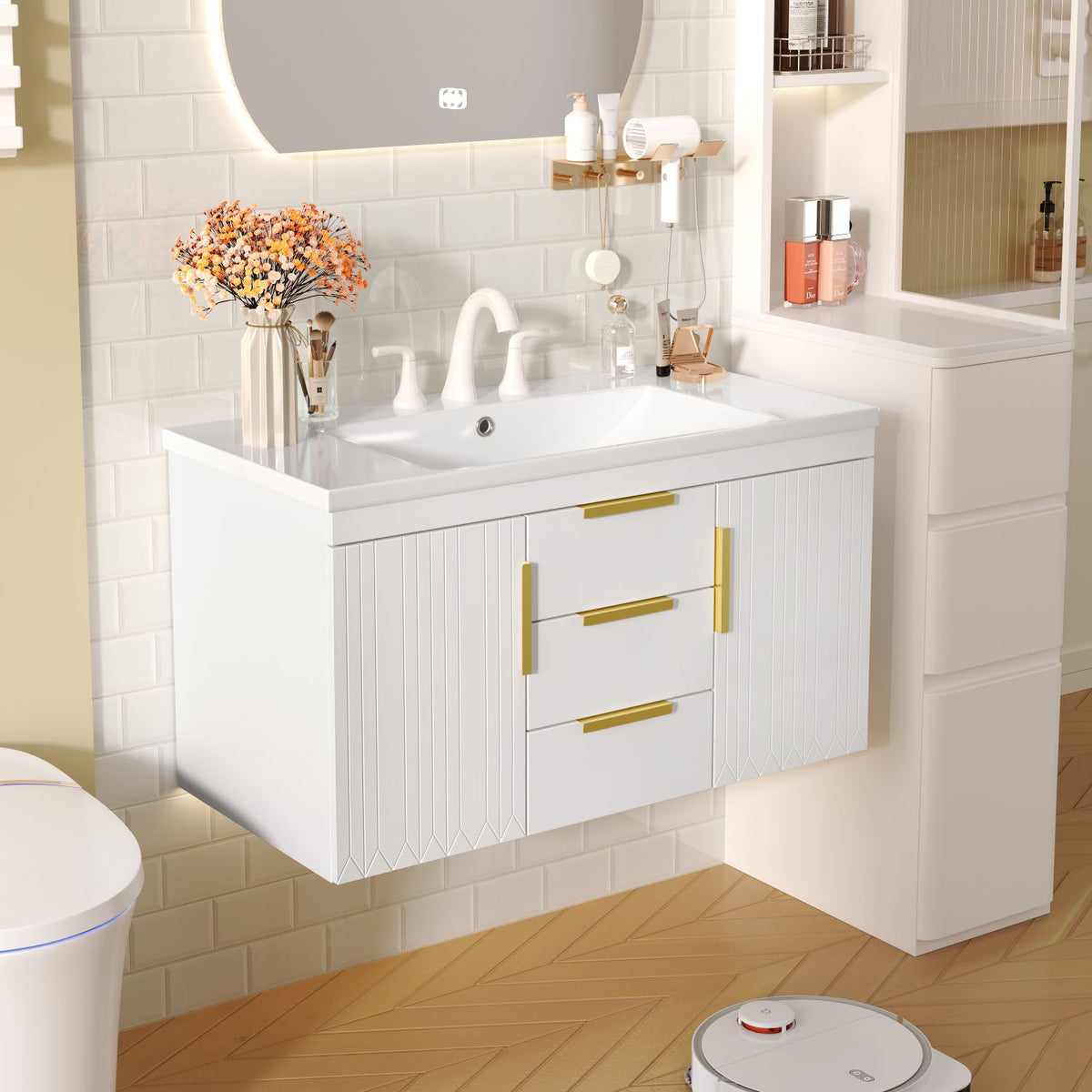 36'' Wall Mounted Bathroom Vanity, Floating Bathroom Storage Cabinet with 2 Drawers (Same as N710S236003K)
