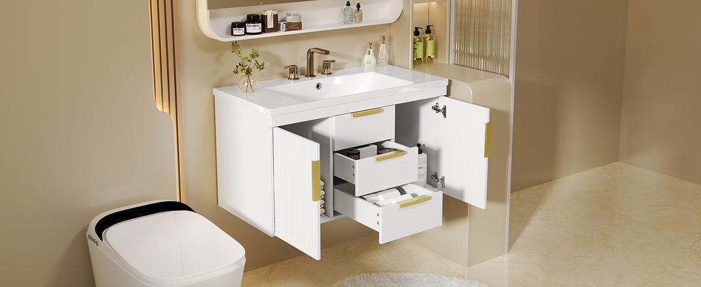 36'' Wall Mounted Bathroom Vanity, Floating Bathroom Storage Cabinet with 2 Drawers (Same as N710S236003K)