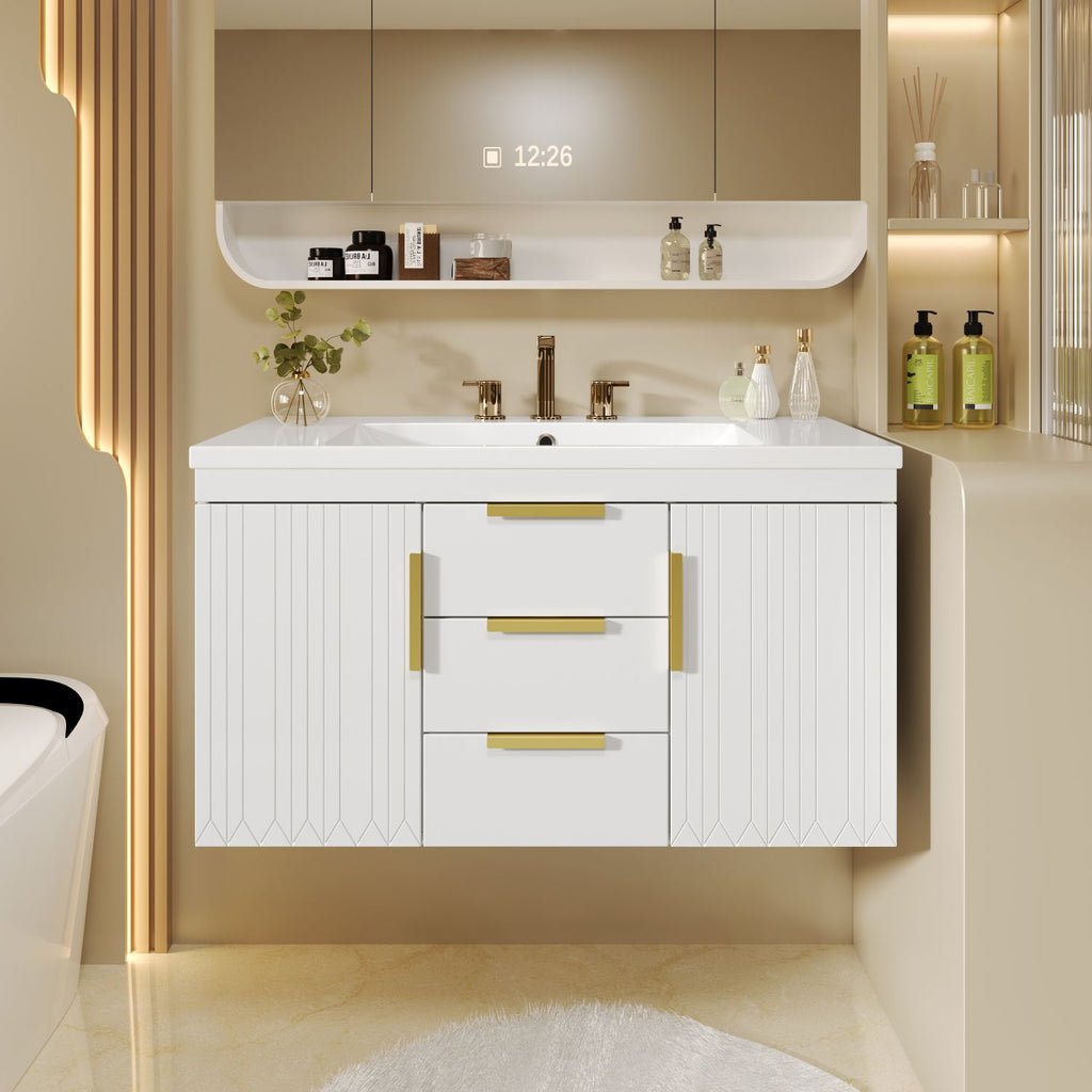 36'' Wall Mounted Bathroom Vanity, Floating Bathroom Storage Cabinet with 2 Drawers (Same as N710S236003K)