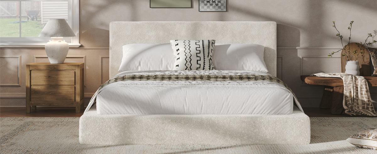 AirFrame Queen Frameless Bed Surround, 8.7'' Cloud Upholstered sponge cushion, Easy Assembly (Excluding bed frame), Off-white.