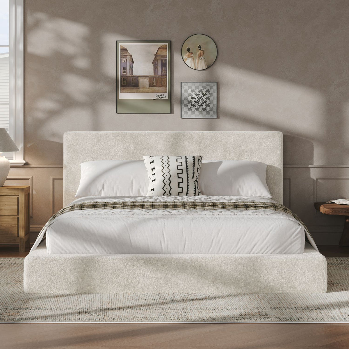 AirFrame Queen Frameless Bed Surround, 8.7'' Cloud Upholstered sponge cushion, Easy Assembly (Excluding bed frame), Off-white.