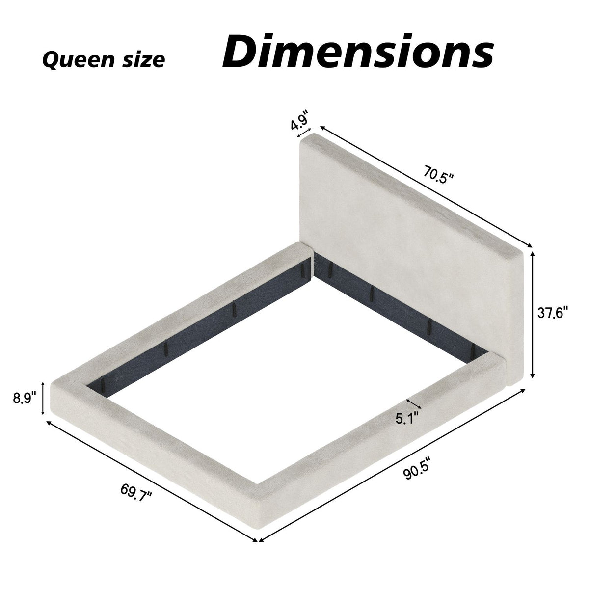AirFrame Queen Frameless Bed Surround, 8.7'' Cloud Upholstered sponge cushion, Easy Assembly (Excluding bed frame), Off-white.