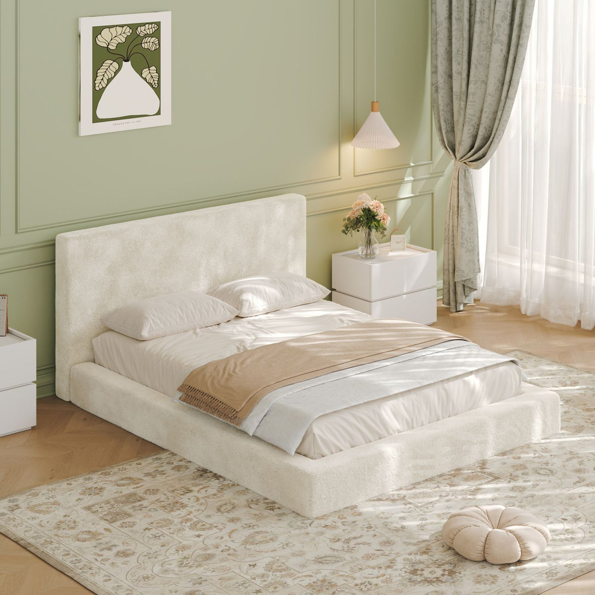 AirFrame Queen Frameless Bed Surround, 8.7'' Cloud Upholstered sponge cushion, Easy Assembly (Excluding bed frame), Off-white.
