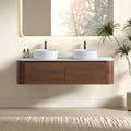 Erba 60 inch Bathroom Vanity with Sink, Walnut Wall Cabinet with Free Towel Rack, Double White Ceramic Basins Design, without Drain and Faucet, Pre-assembled
