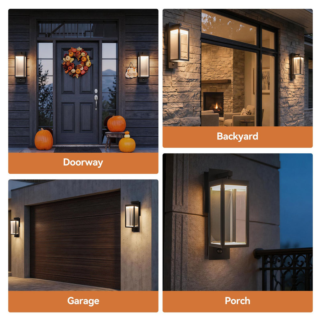 Outdoor Motion Sensor Light, Dusk to Dawn Outdoor Wall Lights,15 '' Black Exterior Lighting Fixtures Sconce, LED Waterproof Wall Lantern Lamps,Porch Light for House Garage, Patio, Doorway, Anti-Rust