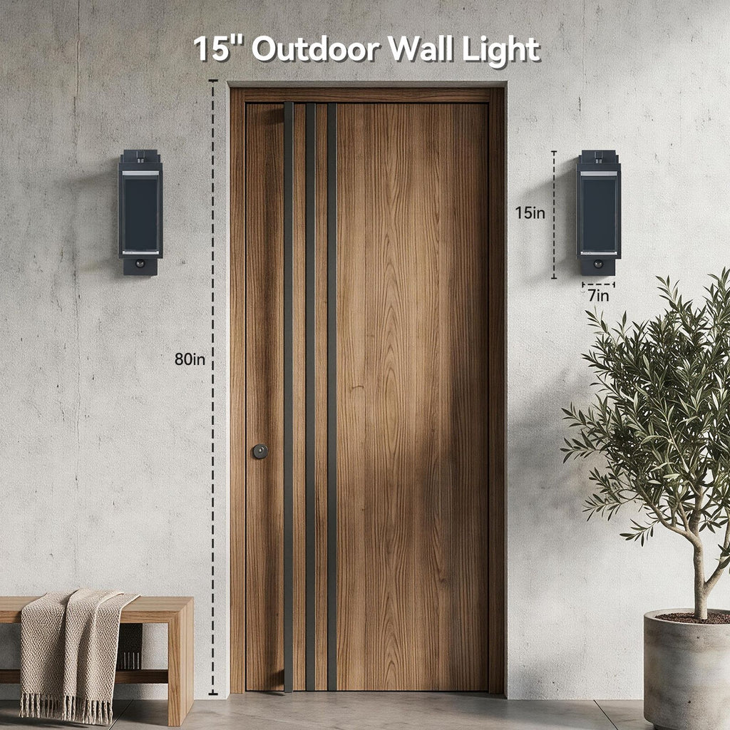 Outdoor Motion Sensor Light, Dusk to Dawn Outdoor Wall Lights,15 '' Black Exterior Lighting Fixtures Sconce, LED Waterproof Wall Lantern Lamps,Porch Light for House Garage, Patio, Doorway, Anti-Rust