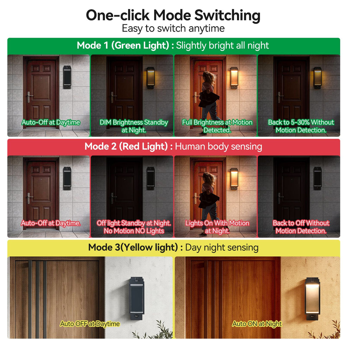 Outdoor Motion Sensor Light, Dusk to Dawn Outdoor Wall Lights,15 '' Black Exterior Lighting Fixtures Sconce, LED Waterproof Wall Lantern Lamps,Porch Light for House Garage, Patio, Doorway, Anti-Rust
