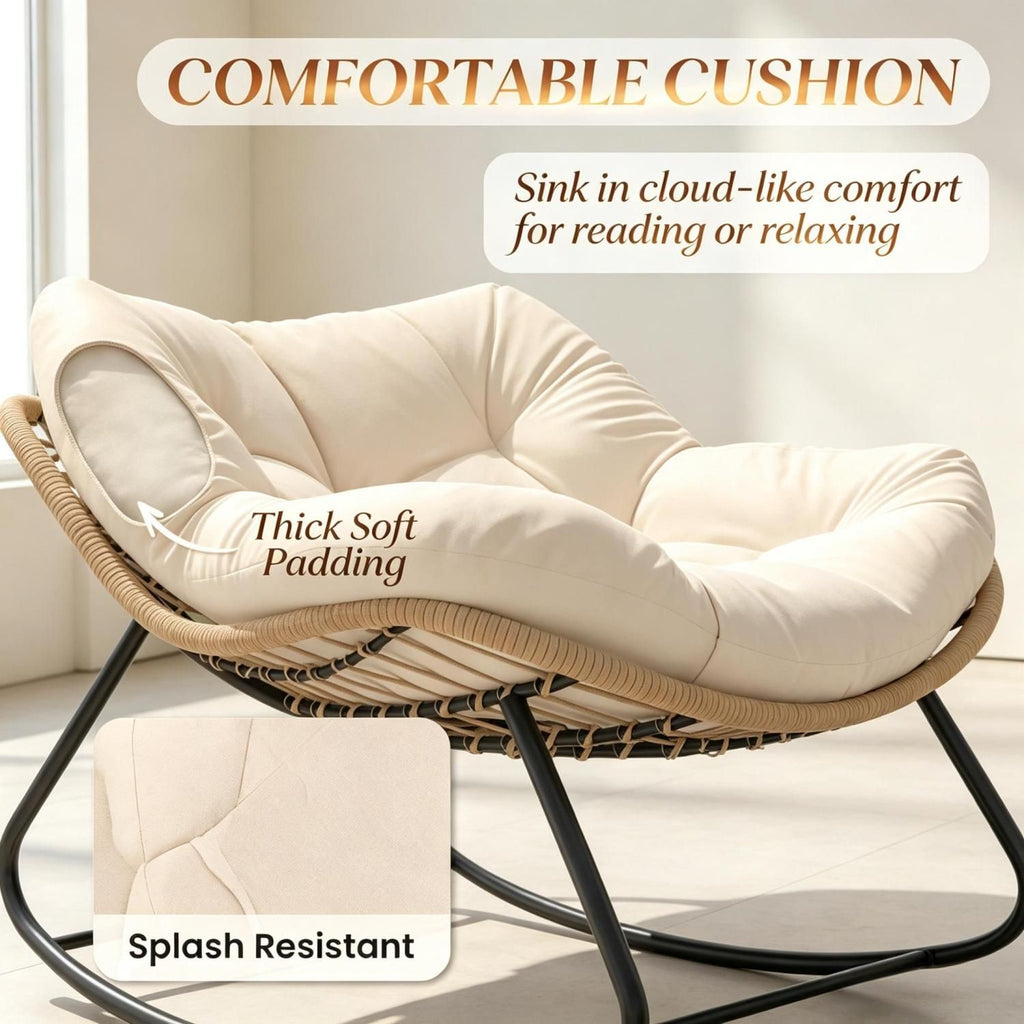 Rocking Egg Chair, Oversized Design with Cushion, Indoor Outdoor Furniture for Backyard, Patio, Garden