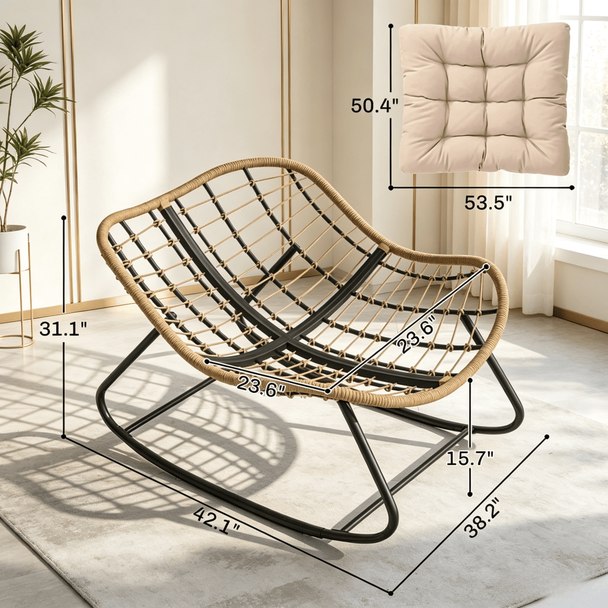 Rocking Egg Chair, Oversized Design with Cushion, Indoor Outdoor Furniture for Backyard, Patio, Garden