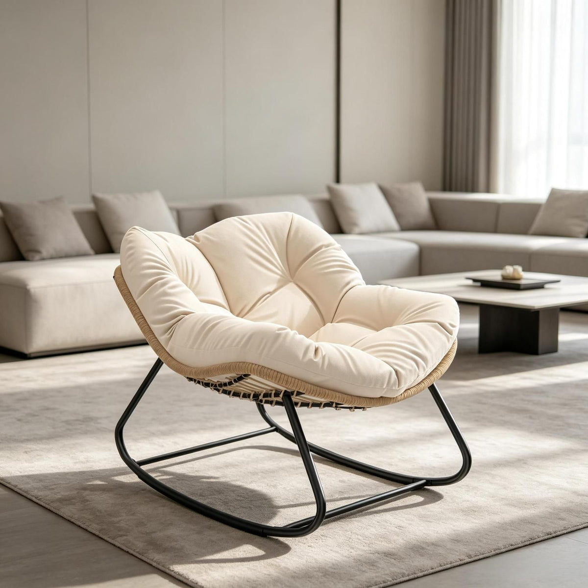 Rocking Egg Chair, Oversized Design with Cushion, Indoor Outdoor Furniture for Backyard, Patio, Garden