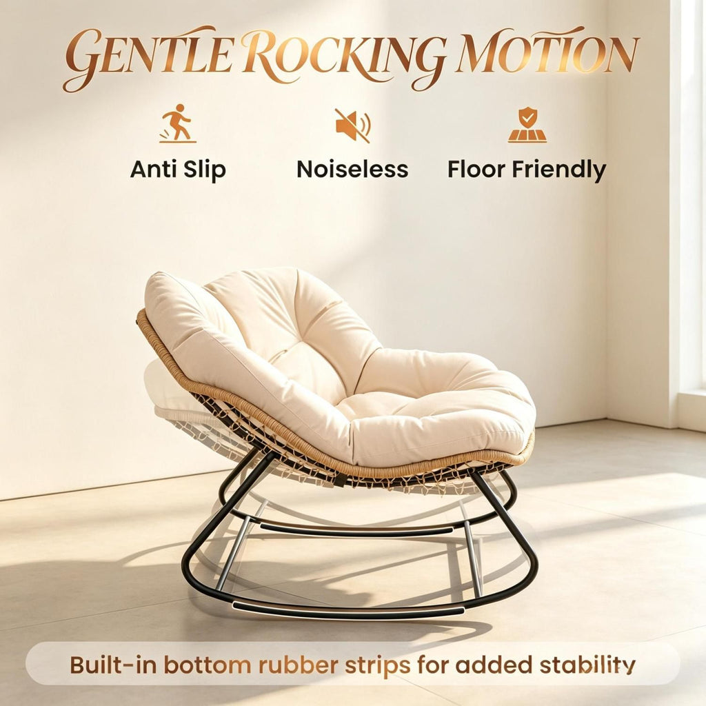 Rocking Egg Chair, Oversized Design with Cushion, Indoor Outdoor Furniture for Backyard, Patio, Garden