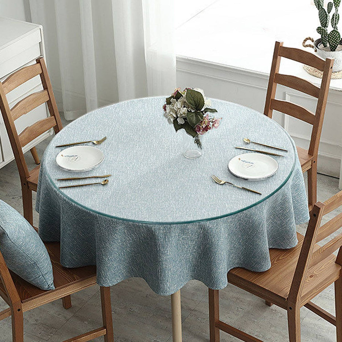 size: 27.95 inches,Tempered glass tabletop circular transparent tabletop circular glass tabletop circular glass plate.