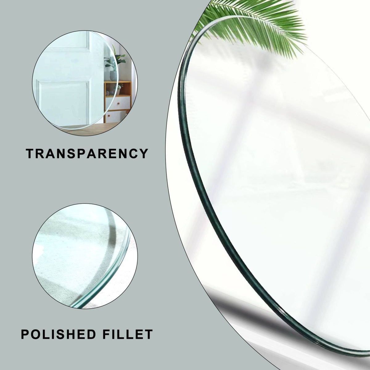 size: 27.95 inches,Tempered glass tabletop circular transparent tabletop circular glass tabletop circular glass plate.