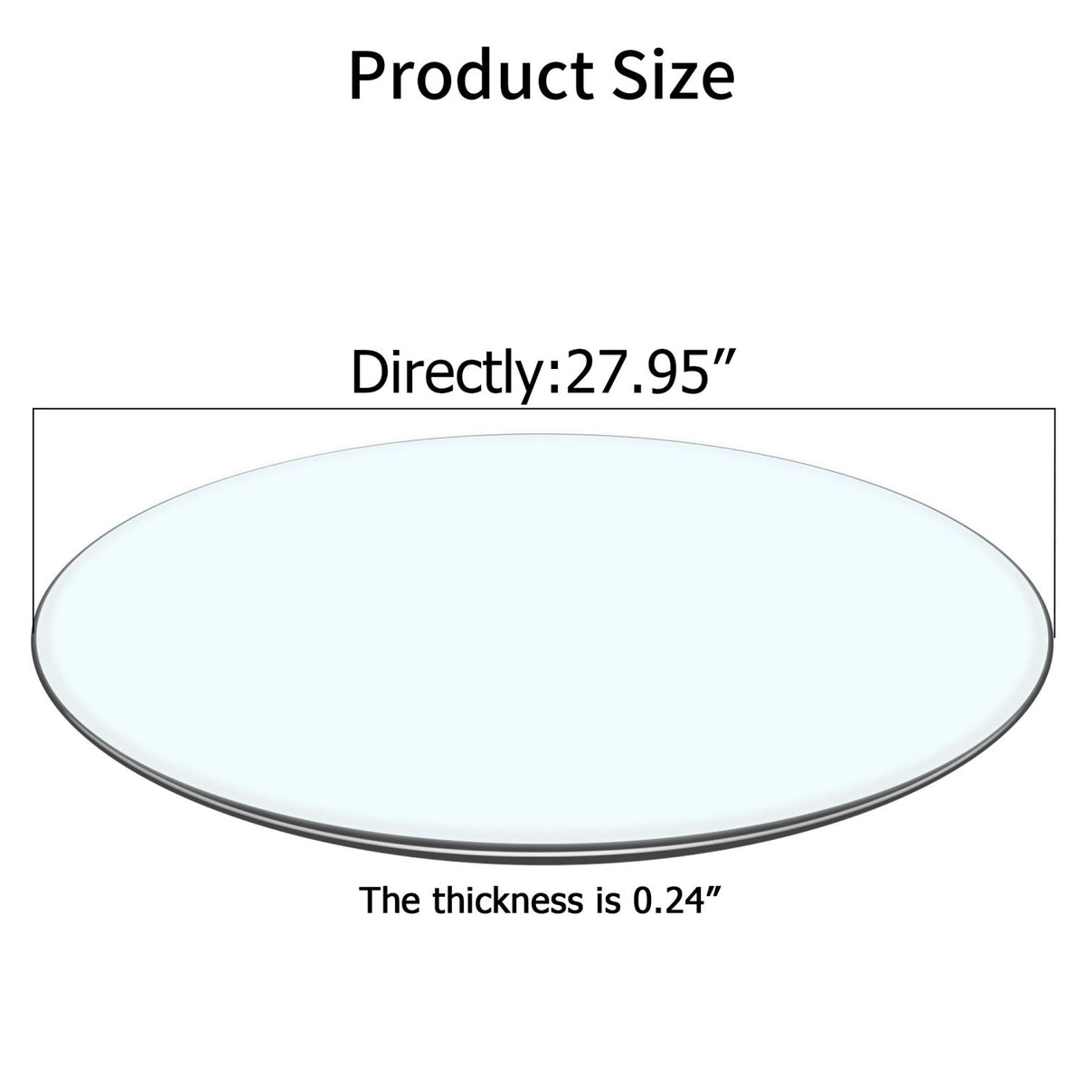 size: 27.95 inches,Tempered glass tabletop circular transparent tabletop circular glass tabletop circular glass plate.