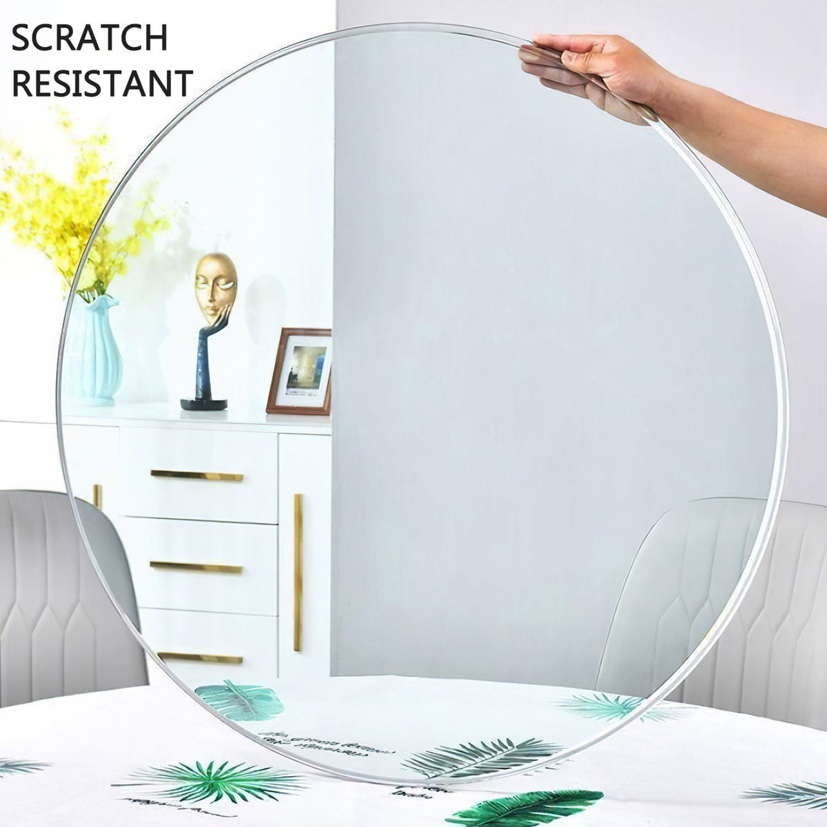 size: 27.95 inches,Tempered glass tabletop circular transparent tabletop circular glass tabletop circular glass plate.