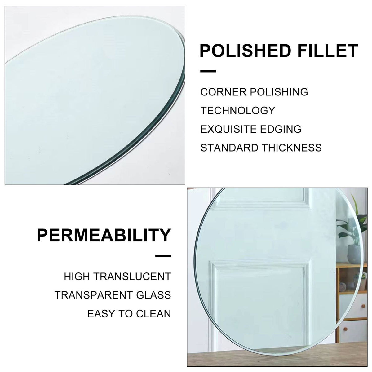 size: 27.95 inches,Tempered glass tabletop circular transparent tabletop circular glass tabletop circular glass plate.