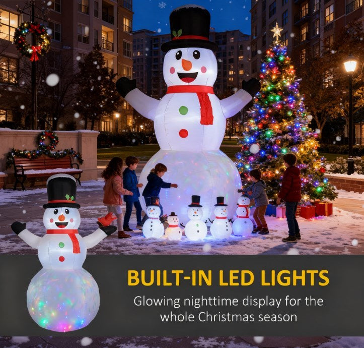 Christmas Blow Up Snowman,Giant Inflatable Snowman with Rotating Colorful LED Light for Indoor, Outdoor, Yard