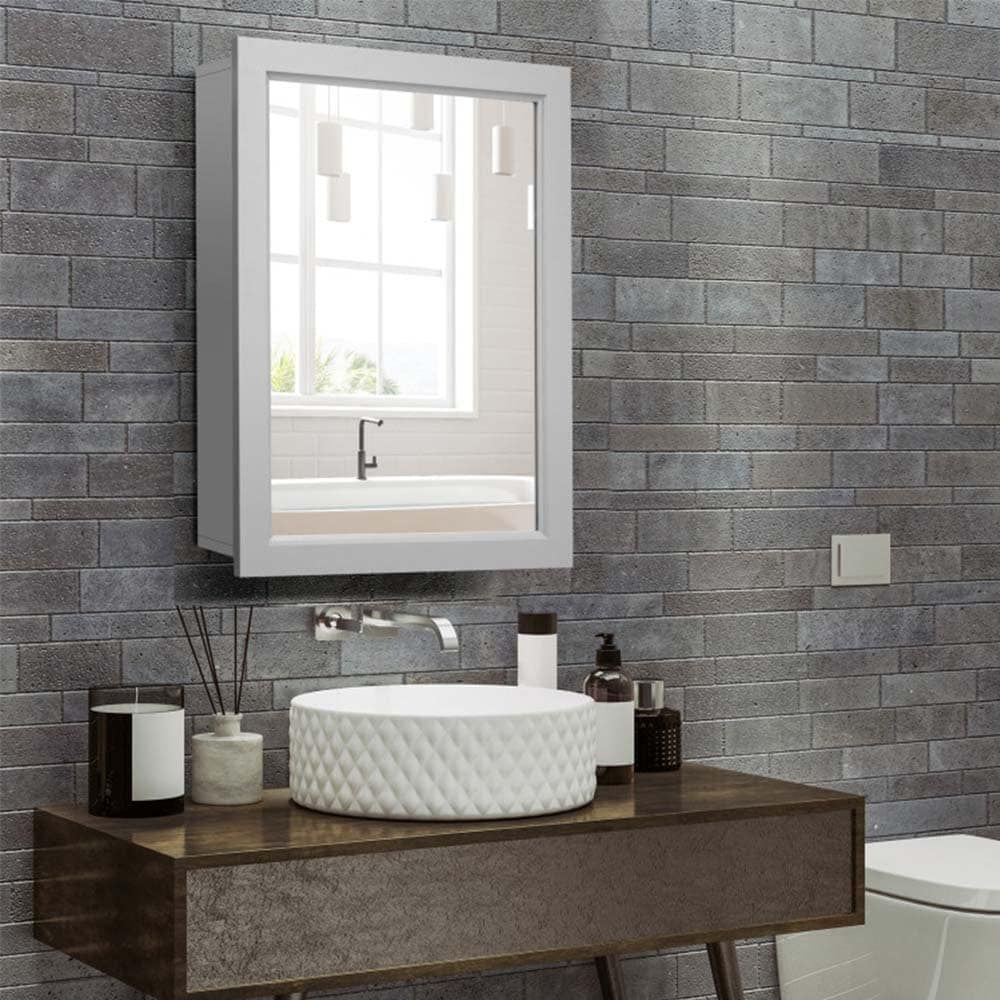 Mirrored Bathroom Medicine Cabinet with Single Door and Adjustable Shelf