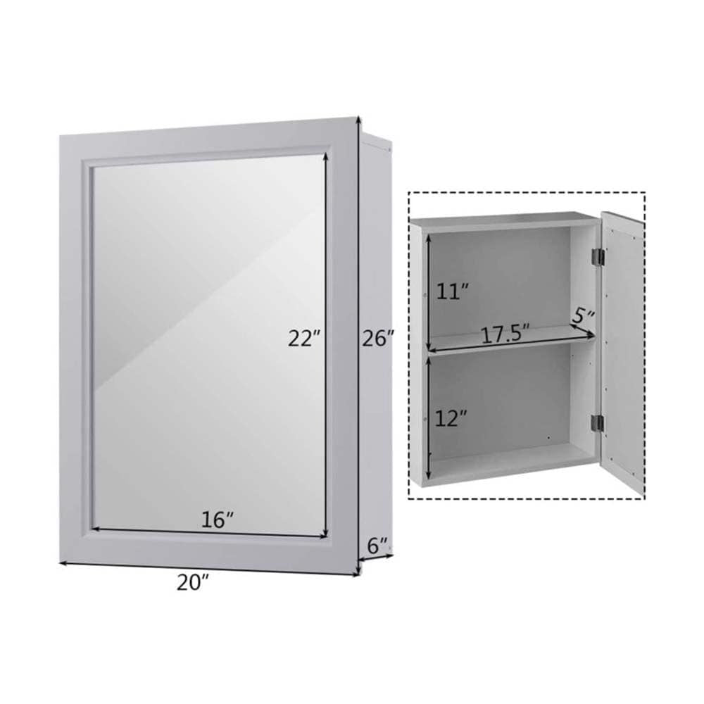 Mirrored Bathroom Medicine Cabinet with Single Door and Adjustable Shelf