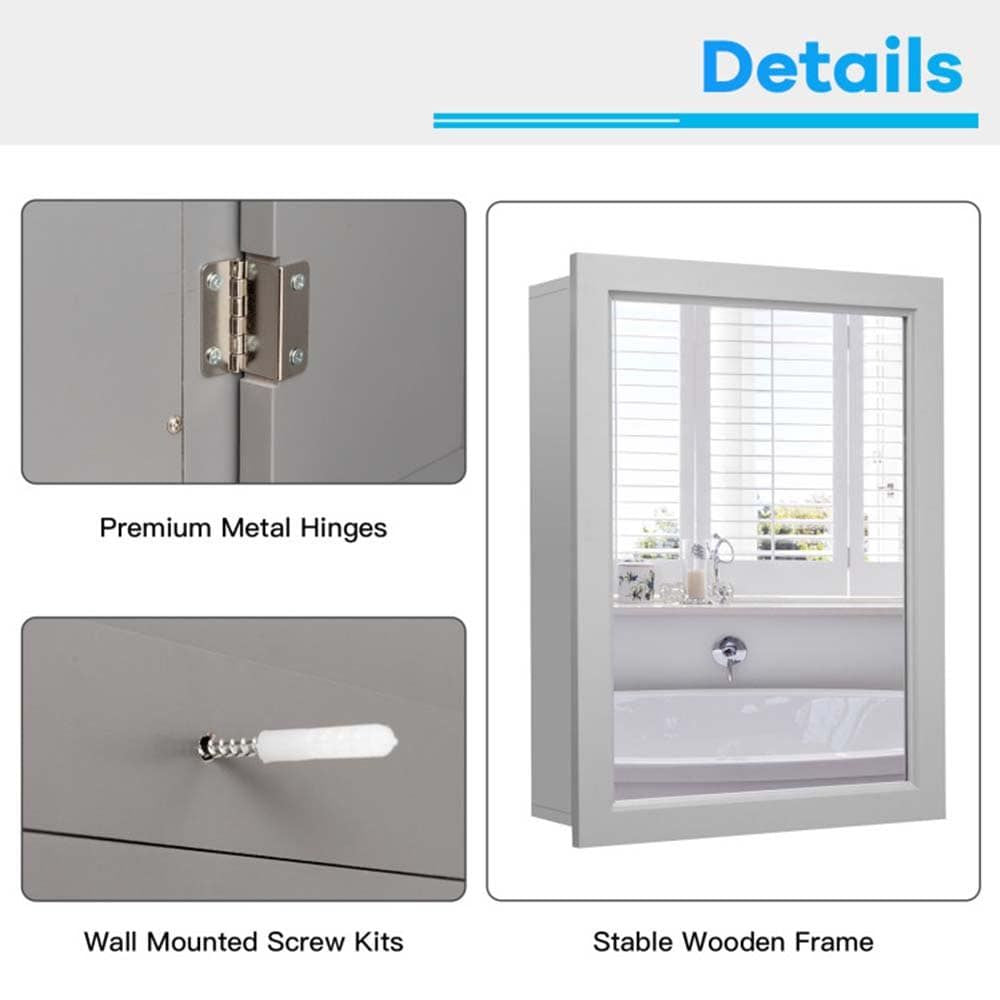 Mirrored Bathroom Medicine Cabinet with Single Door and Adjustable Shelf
