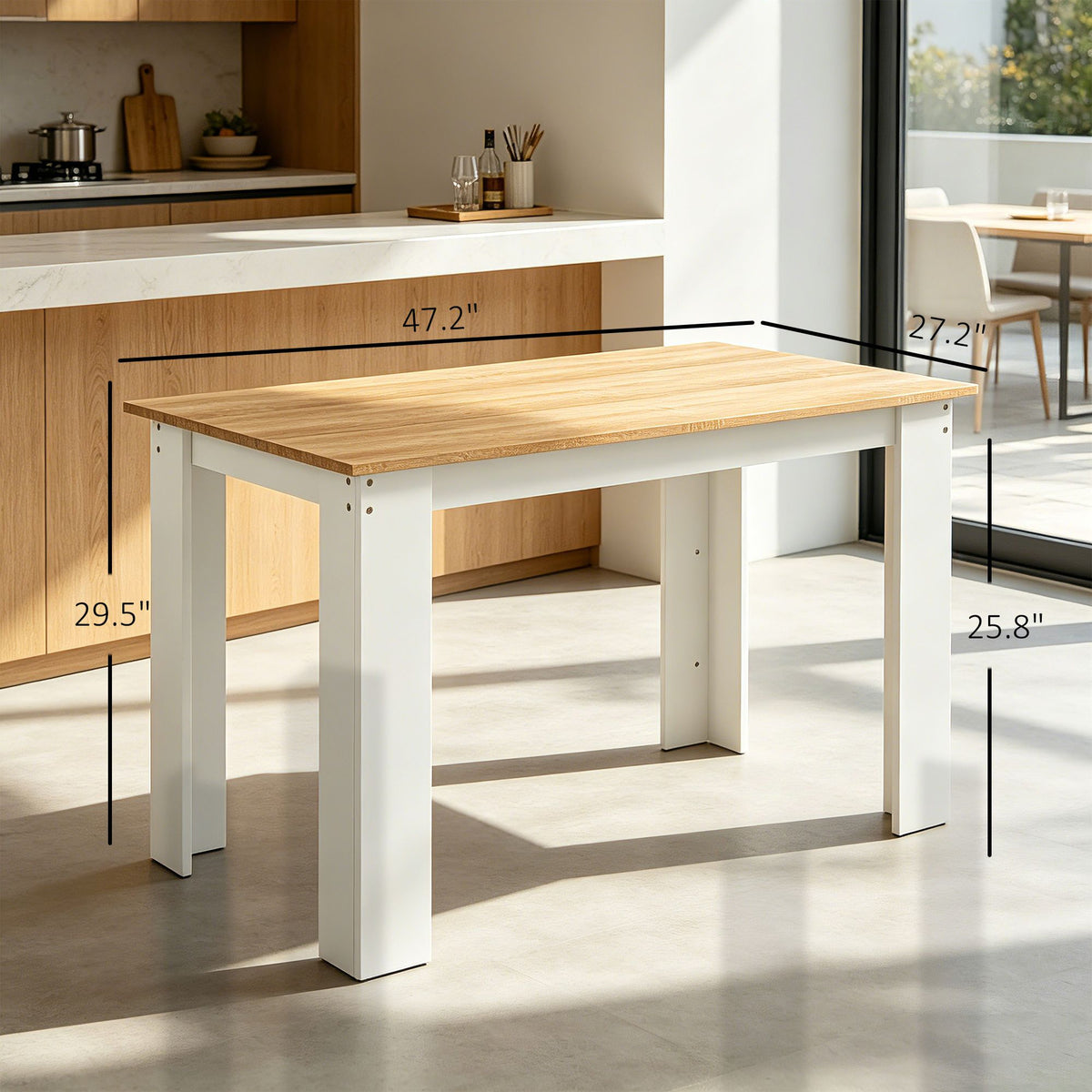 47" Dining Table for 4-6 People, Modern Rectangular Kitchen Table for Dining Room, Living Room, Oak and White