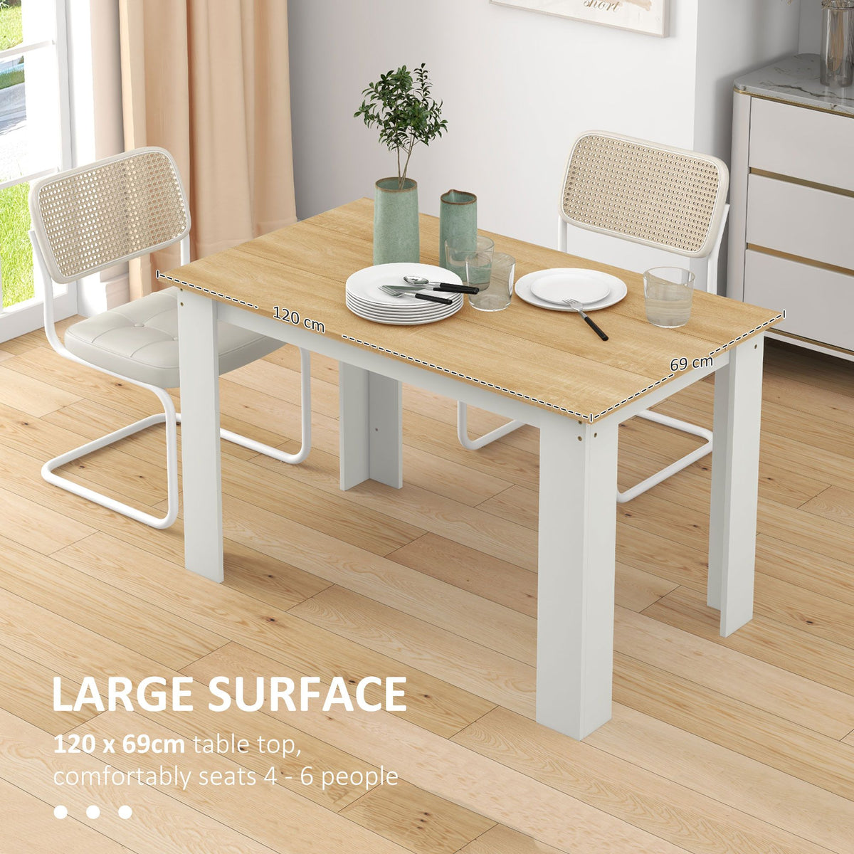47" Dining Table for 4-6 People, Modern Rectangular Kitchen Table for Dining Room, Living Room, Oak and White