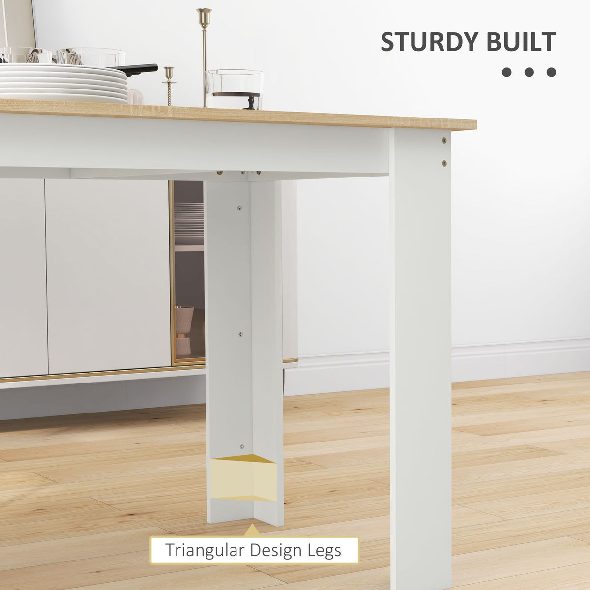 47" Dining Table for 4-6 People, Modern Rectangular Kitchen Table for Dining Room, Living Room, Oak and White
