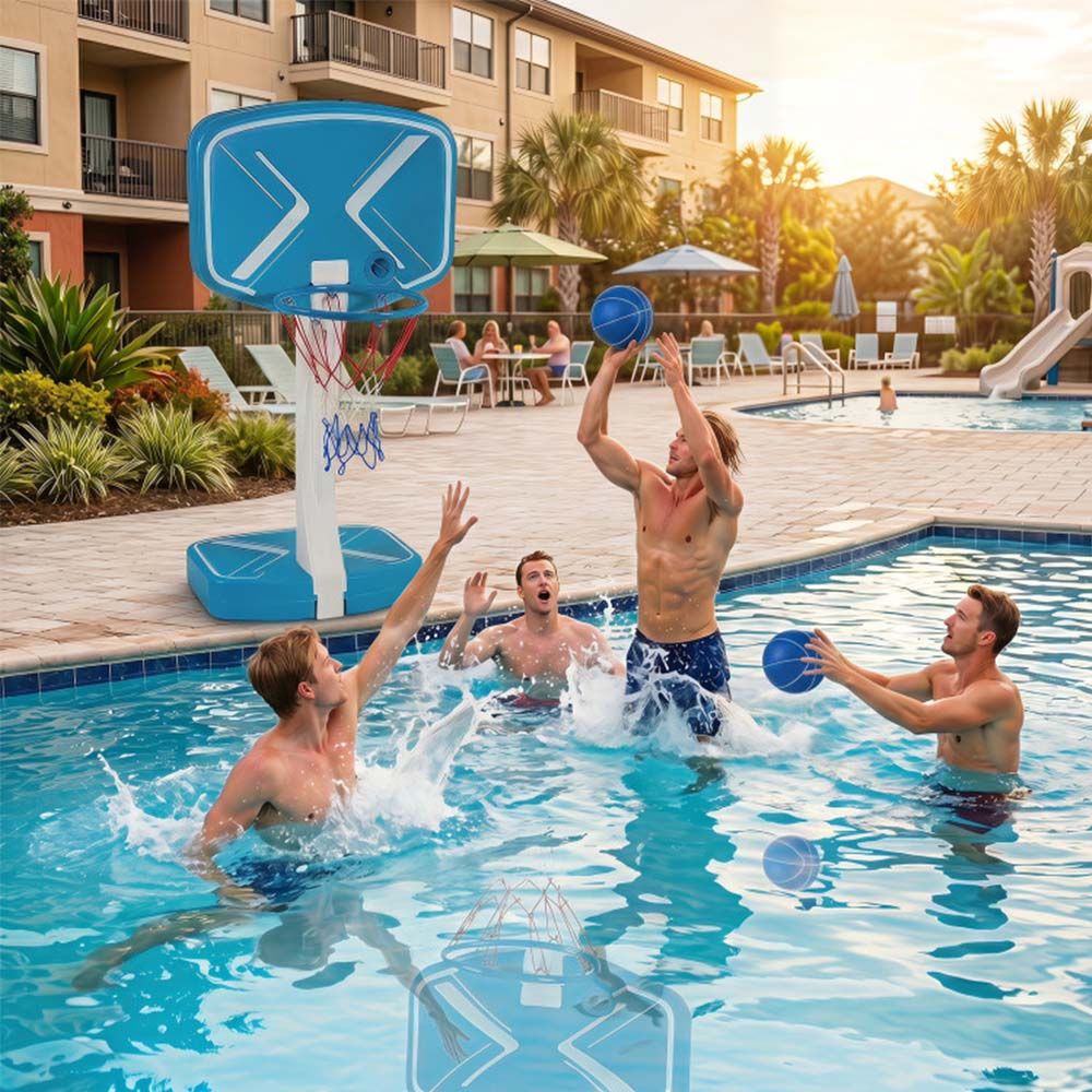 2-in-1 Pool Basketball Hoop and Pool Volleyball Net with Weighted Base
