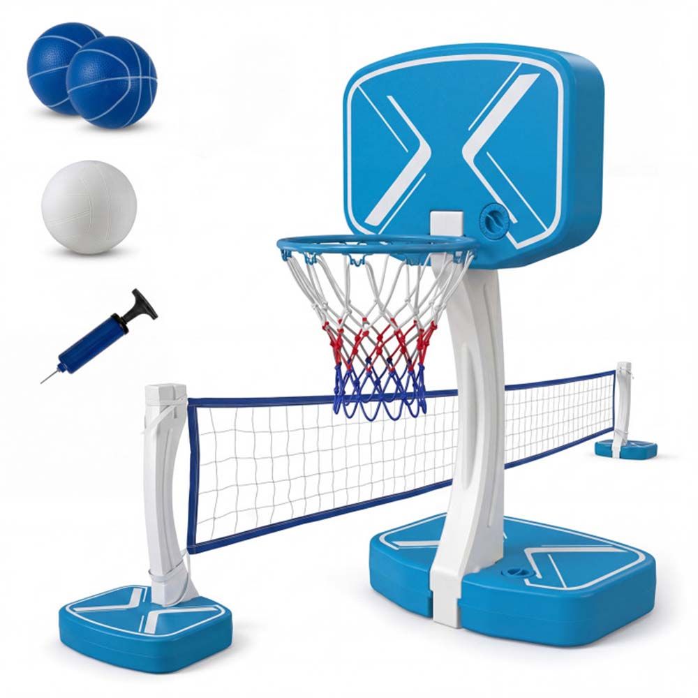 2-in-1 Pool Basketball Hoop and Pool Volleyball Net with Weighted Base